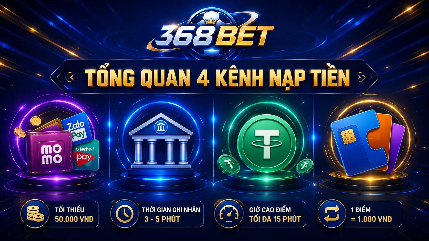 Nạp Tiền 368BET – 4 Cách Nạp Nhanh Trong 3–5 Phút - Ri77